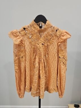 Zimmermann Golden Lace High-Neck Blouse